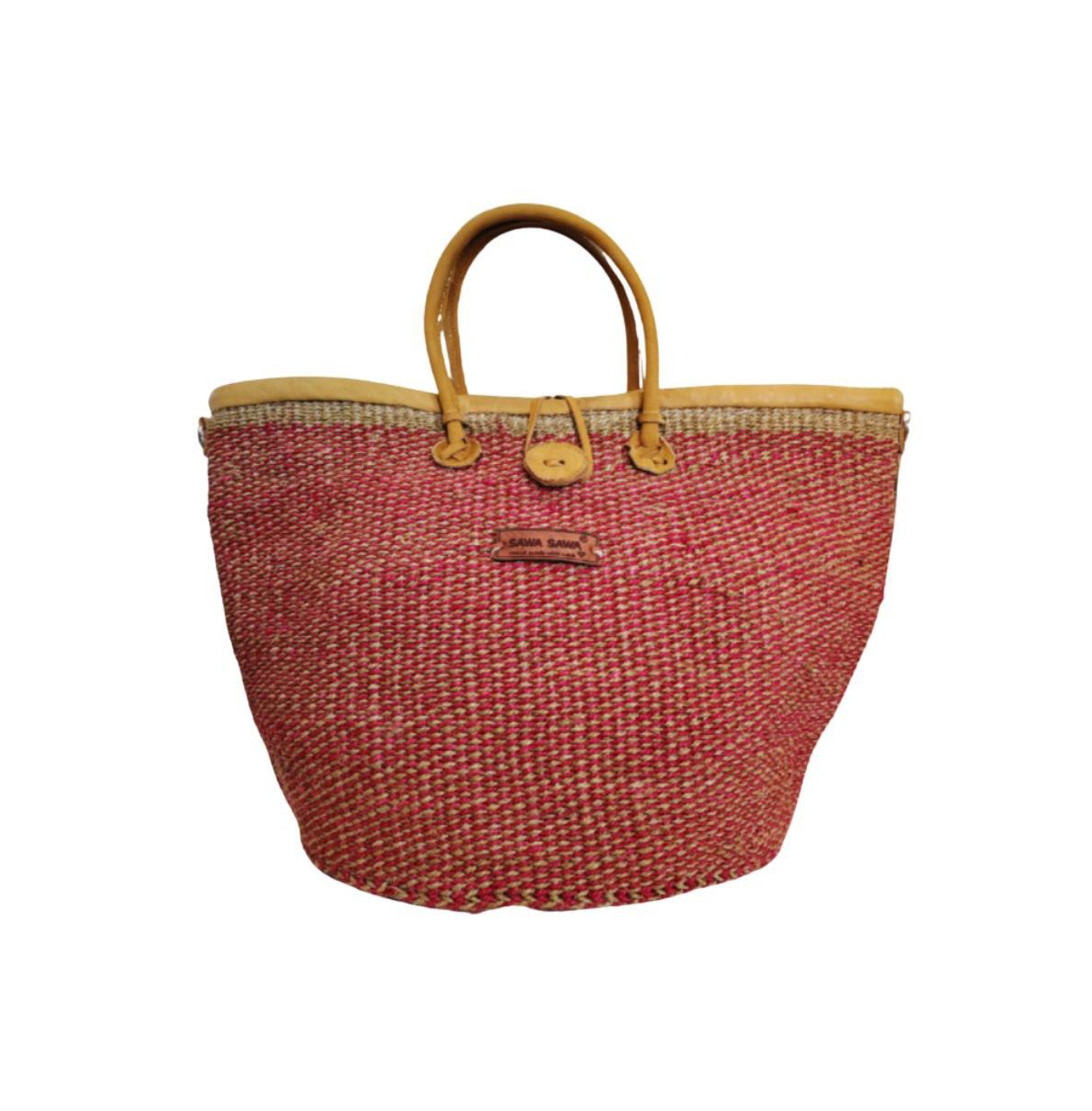 Brave Life Heart Handmade Sisal Straw Basket Tote Bag - Deep maasai red