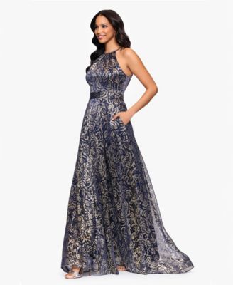 Women's Sleeveless Metallic Halter Dress