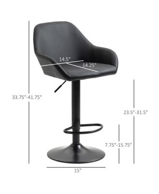 Set of 2 Adjustable PU Leather Bar Stools with Swivel Seat, Backrest and Footrest for Kitchen-The Pop Home