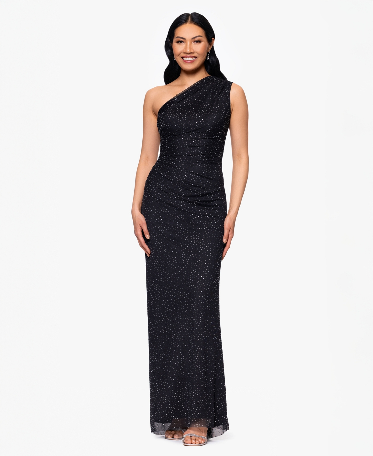 Women's Solid-Color Studded Long Halter Dress - Black/Silver