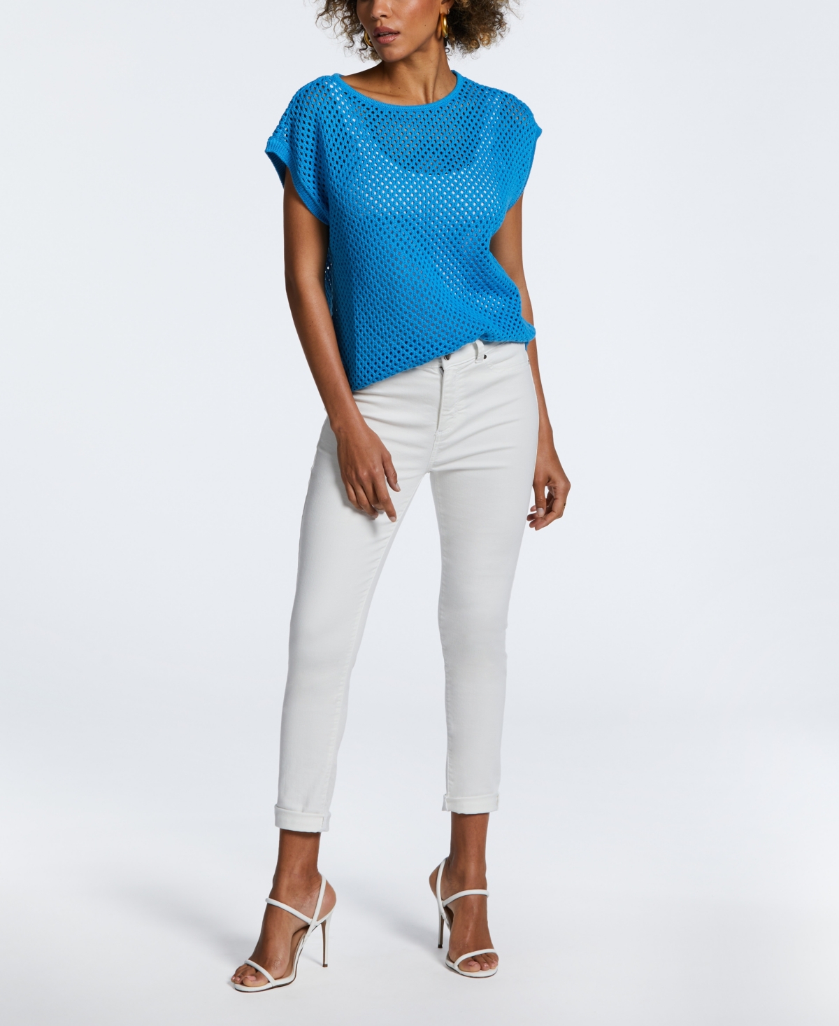 ELLA RAFAELLA PETITE OVERSIZED MESH SLEEVELESS SWEATER 