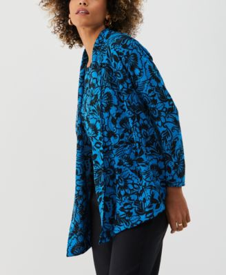 Petite Eco Floral Print Roll Collar Draped Long Sleeve Cardigan Sweater