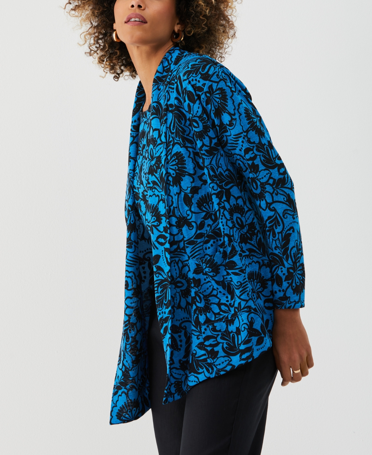 Shop Ella Rafaella Petite Eco Floral Print Roll Collar Draped Long Sleeve Cardigan Sweater