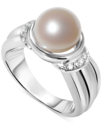 Macy's - Tahitian Pearl (9mm) & Diamond (1/20 ct. t.w.) Ring in Sterling Silver