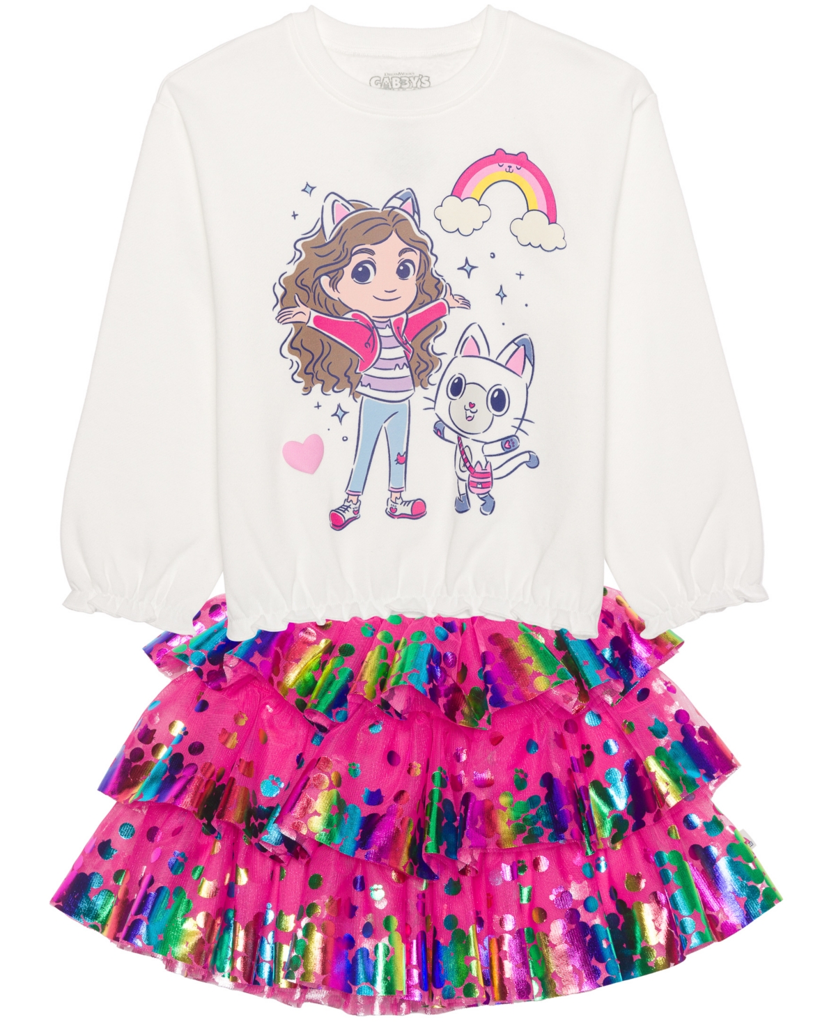 Hybrid Kids' Toddler And Little Girls 2-piece Gabby's Dollhouse Long Sleeve Top And Skirt Set
