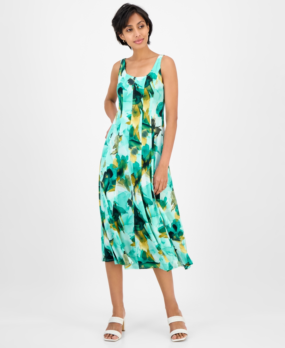 Women's Seamed Scoop-Neck Midi Dress - Multi