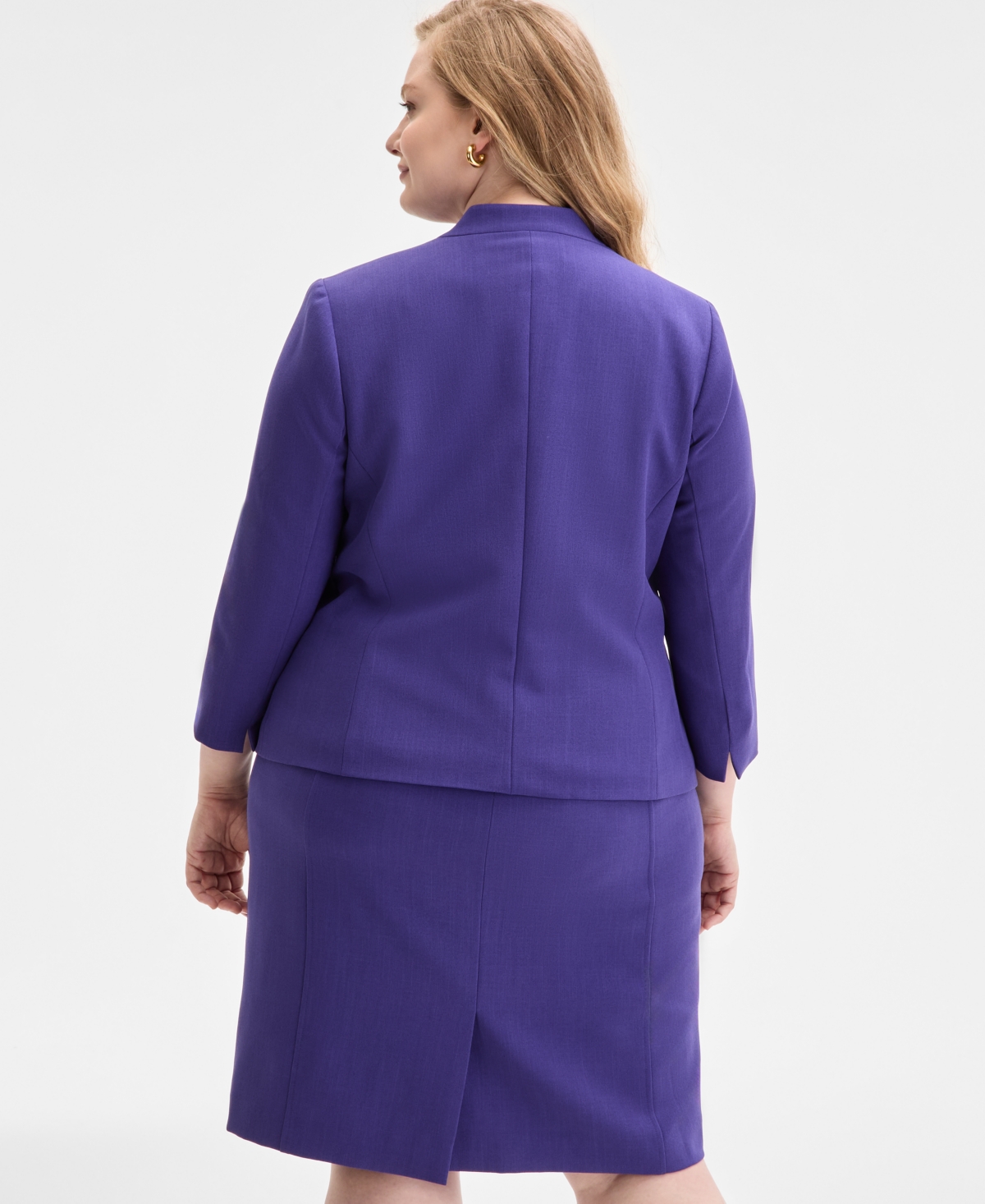 Kasper Plus Size Collarless 3/4-sleeve Blazer