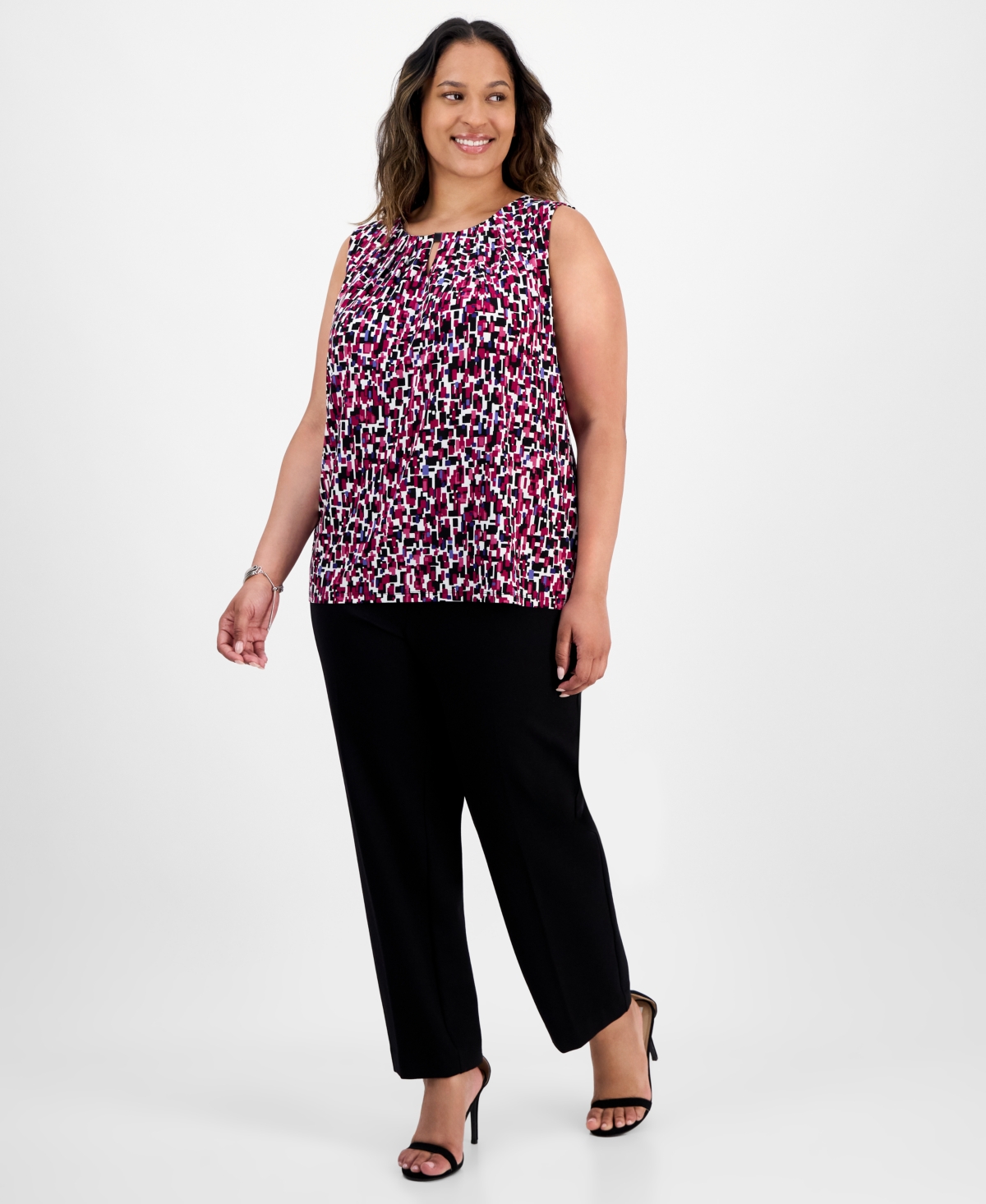 Kasper N Plus Size Chiclet-print Sleeveless Top