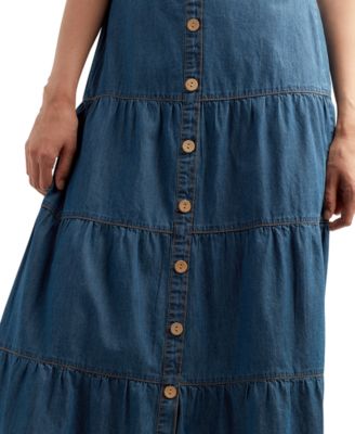 Juniors' Denim Tiered Maxi Skirt
