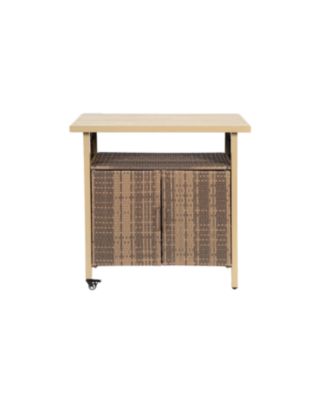 Outdoor Wicker Bar Cart with Glass Top