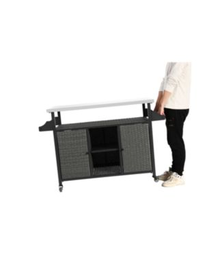 Outdoor Wicker Rolling Cart with Stainless Steel Top