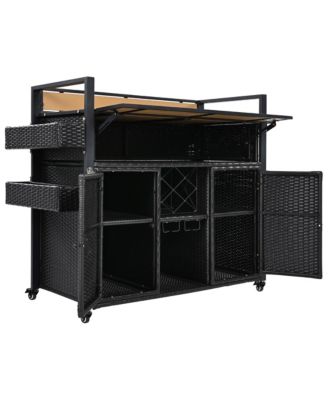 Wicker Grill Cart with Table Top & Storage - Outdoor Kitchen