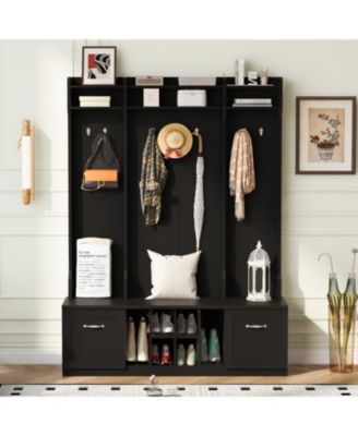 Entryway Hall Tree: Bench, Coat Rack, Drawers & Shelves