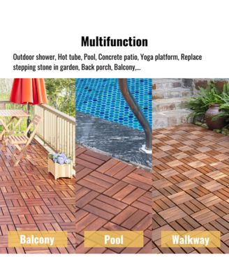 Acacia Wood Deck Tiles - Checker Pattern, 20 PCS