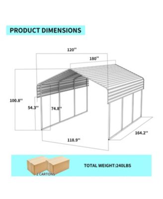 Heavy-Duty Metal Carport - 10x15 FT - Outdoor Garage Shelter