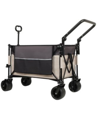Folding Wagon Cart - Rotating Handle, All-Terrain Wheels, Khaki-Gray