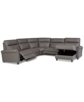 Thandler 5-Pc. Leather Chaise Sectional with 2 Power Recliners, Exclusively at Macy's