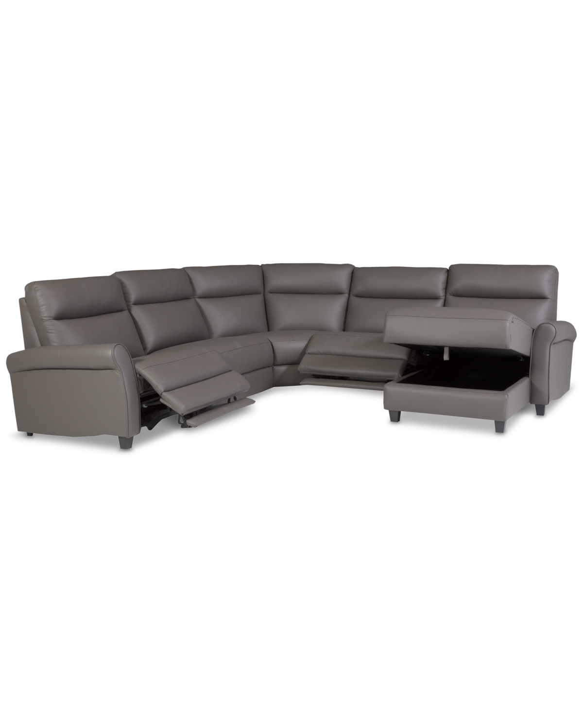 Macy's Thandler 5-pc. Leather Chaise Sectional With 2 Power Recliners, Exclusively At  In Gray