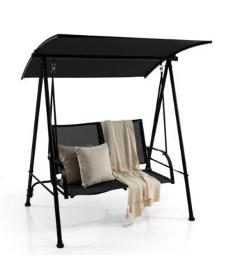 2-Seat Outdoor Canopy Swing with Comfortable Fabric Seat and Heavy-duty Metal Frame