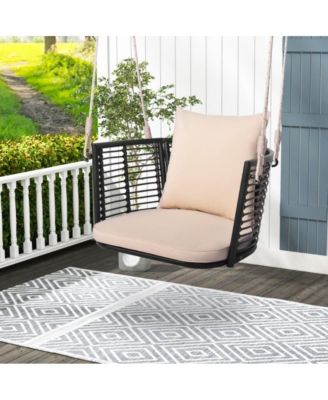 Porch Swing Patio Hanging Rattan Chair with Zippered Cushions and Rope