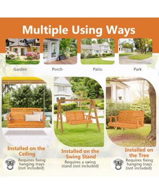 2-Person Porch Swing Chair Wooden Garden Swing Bench w/ Adjustable Chains