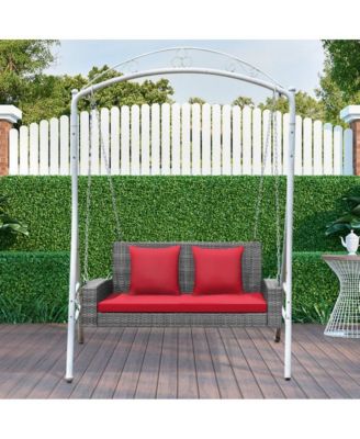 2-Person Patio PE Wicker Hanging Porch Swing Bench Chair Cushion 800 Pounds