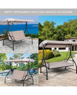 3 Seats Outdoor Porch Swing Hammock with Adjustable Tilt Canopy