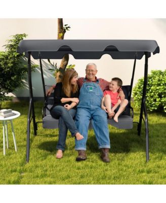 3 Seat Outdoor Patio Canopy Porch Swing with Cushioned Steel Frame