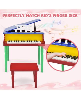 30-Key Classic Baby Grand Piano Toddler Toy Wood w/ Bench & Music Rack Colorful