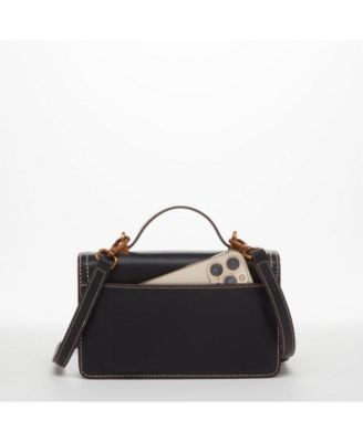 Black Purse Leather Small Crossbody Bag Cute Women's Handbag with Top Handle and Adjustable Strap