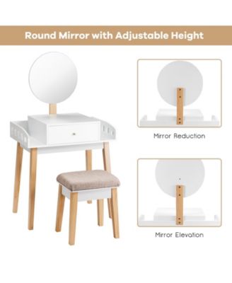 2-Pc. Wood Mirror Vanity Dressing Table Set with Drawer