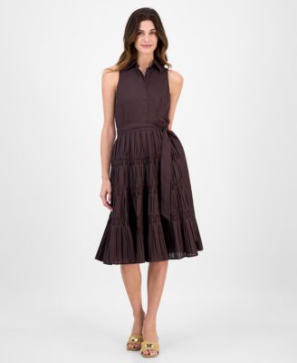 Anne Klein - Women's Sleeveless Pintuck Tie-Waist Midi Dress