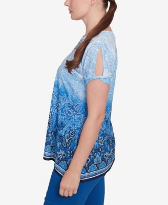 Petite Crystal Ombre Cold Shoulder Crew Neck T-Shirt