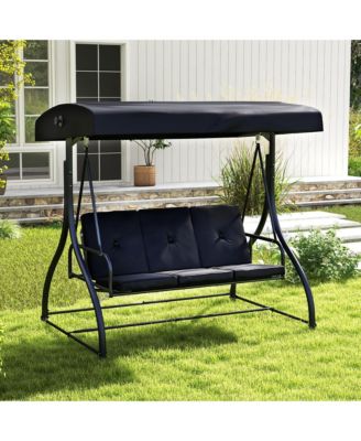 Converting Patio Swing Chair Porch Swing Bed w/Adjustable Canopy & Thickened Cushion