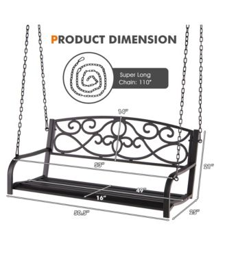 Patio Hanging Porch Swing Outdoor 2-Person Metal Swing Bench Chair w/ Chains