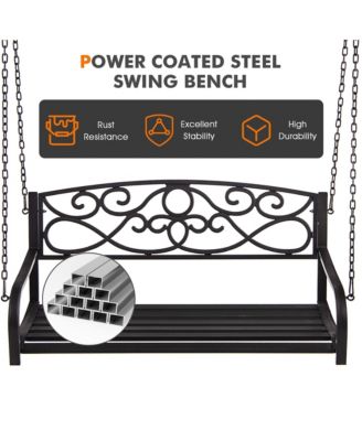 Patio Hanging Porch Swing Outdoor 2-Person Metal Swing Bench Chair w/ Chains