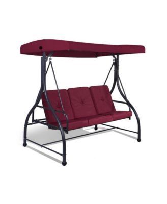 3 Seats Outdoor Porch Swing Hammock with Adjustable Tilt Canopy