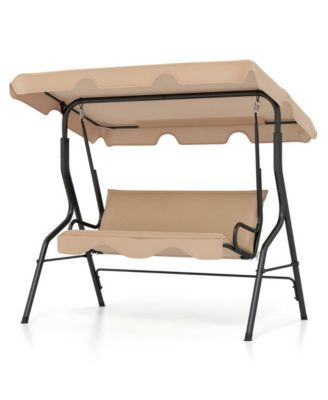 3 Seat Outdoor Patio Canopy Porch Swing with Cushioned Steel Frame