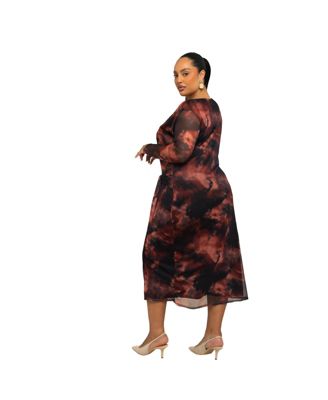 Women's Retro Tie Dye Print Mesh Midi Dress