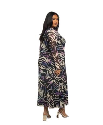 Women's Zebra Print Mesh Midaxi Dress