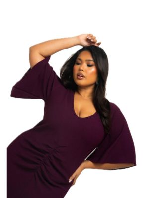 Women's Ruched Flutter Sleeve Midi Dress