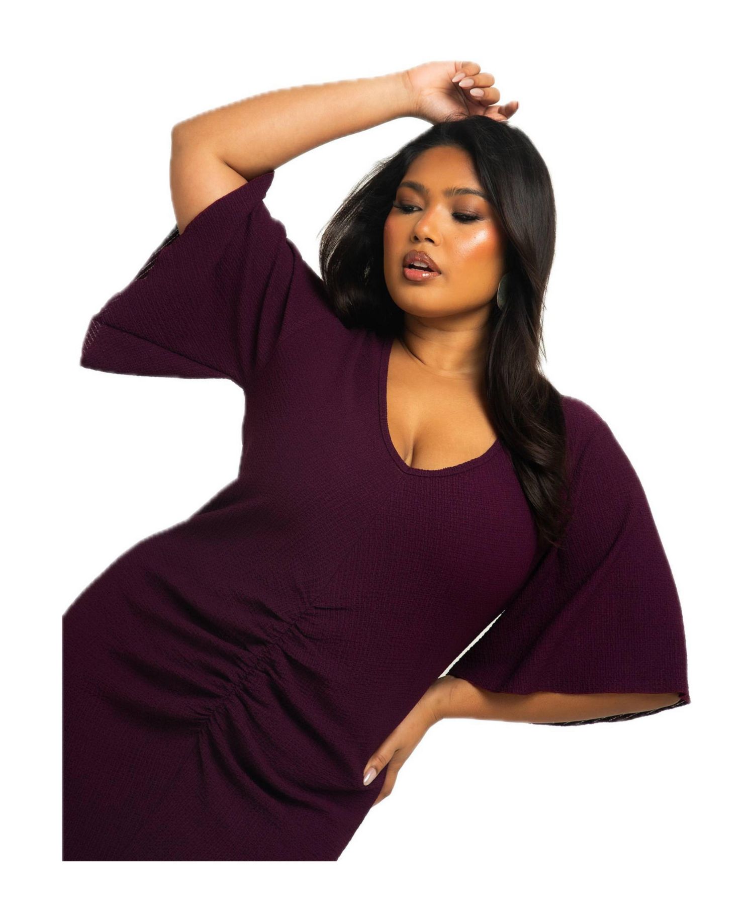 Women's Ruched Flutter Sleeve Midi Dress