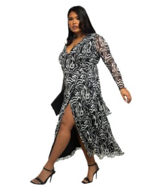 Women's Monochrome Print Midaxi Dress With Slit