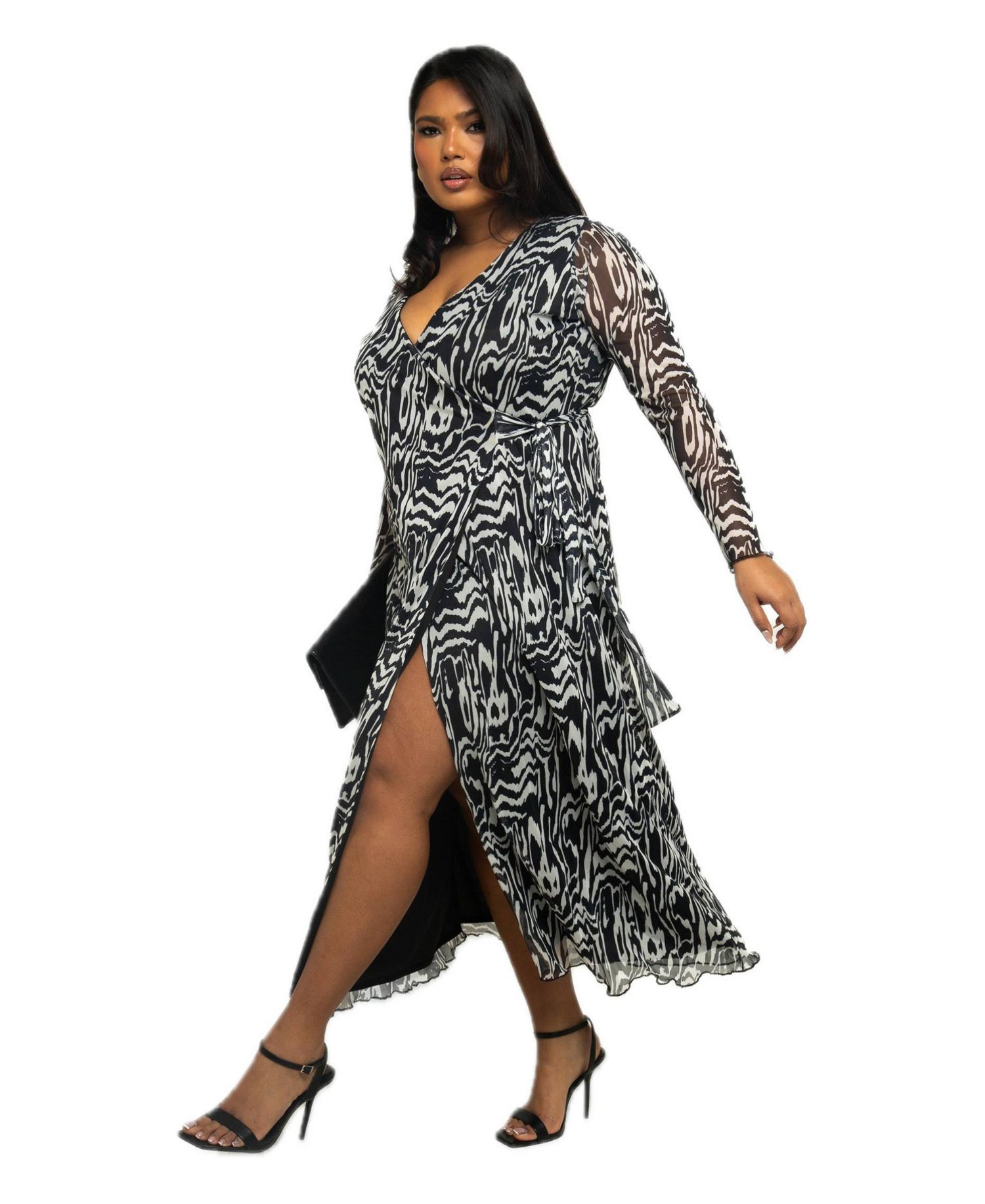 Women's Monochrome Print Midaxi Dress With Slit