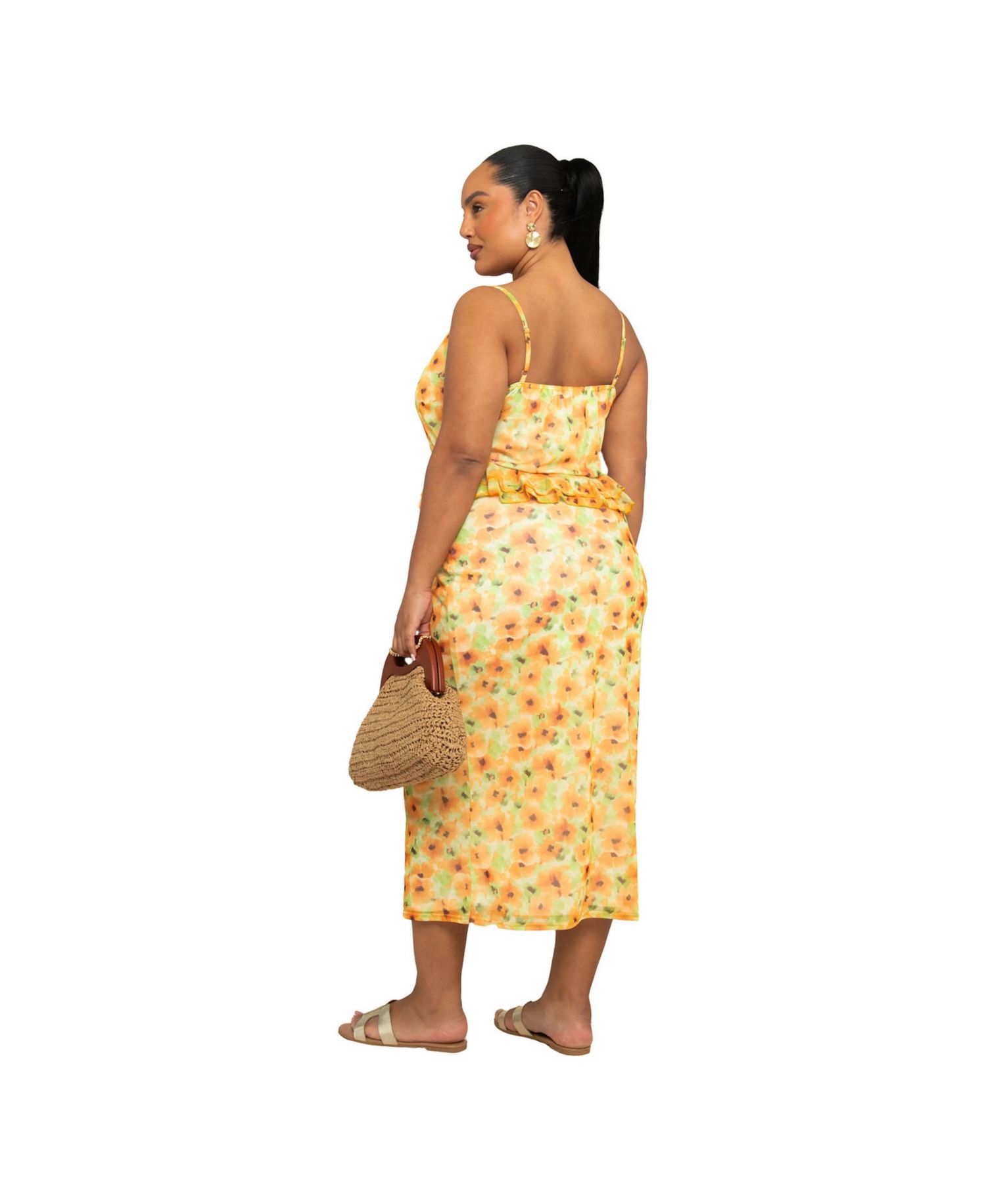 Women's Floral Print Peplum Midi Dress