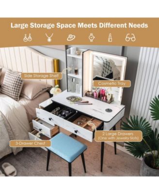 2Pc MDF And Stell Lighted Mirror Vanity Makeup Table Set