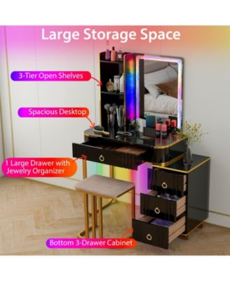Vanity Table Set with RGB LED Lights and Wireless Charging Station