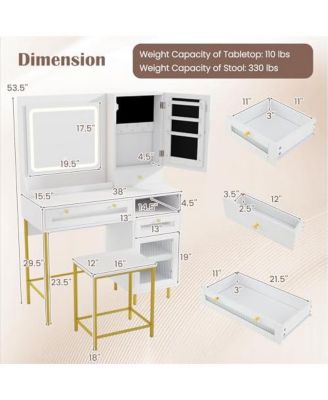 Modern Makeup Vanity Desk with Mirror and Lights and Stool Set
