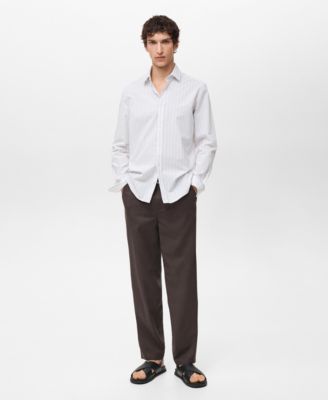 MANGO - Men's 100% Cotton Regular-Fit Striped Shirt
