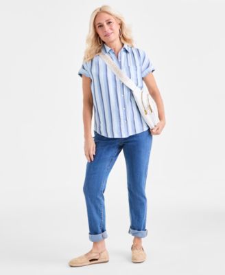 Style & Co Women's Printed Cotton Gauze Camp Shirt